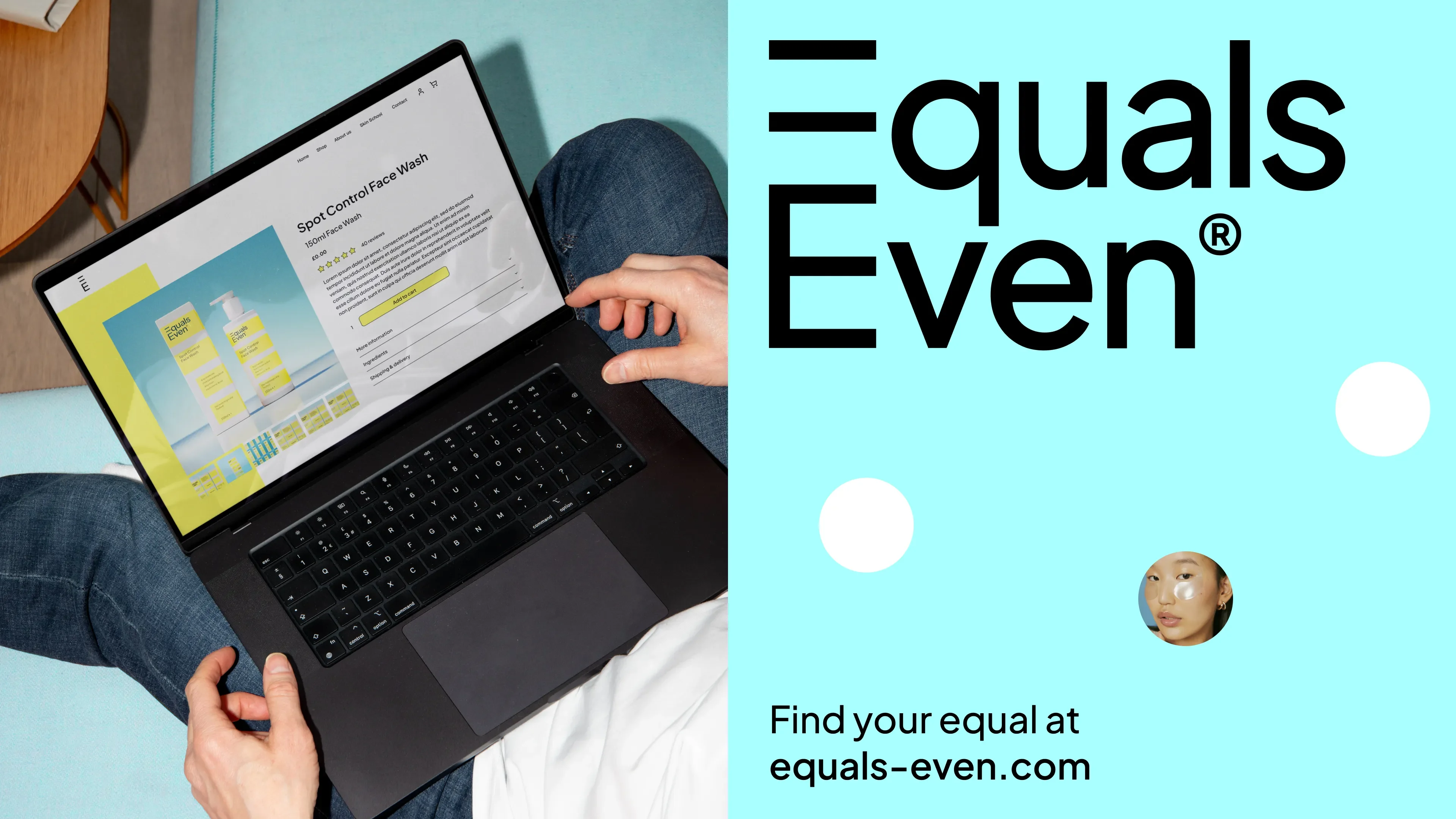 Equals Even e-commerce website shown on laptop