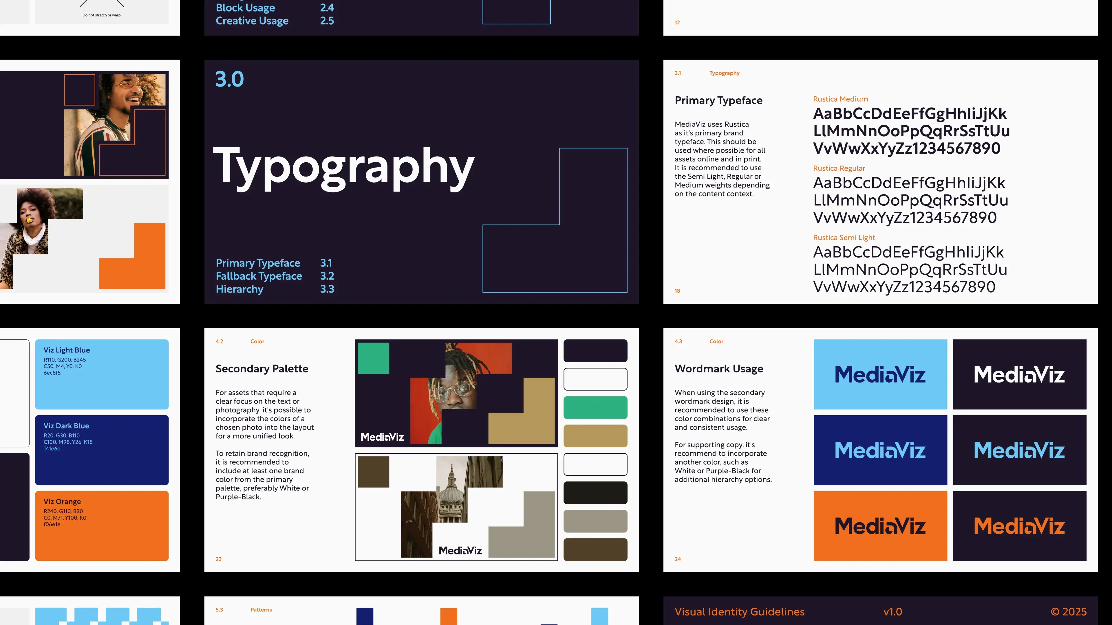 MediaViz brand guidelines covering logo, typography, colour and layout
