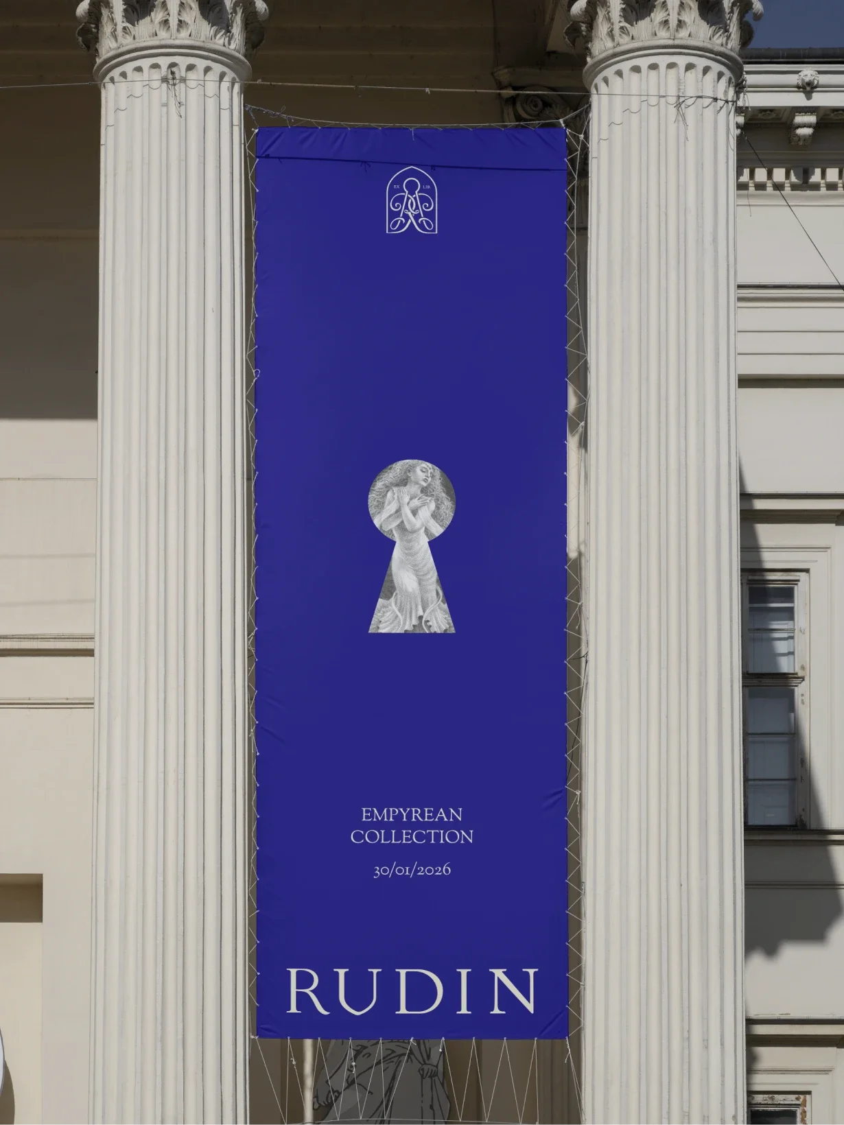 Rudin collection banner using keyhole device and classical imagery