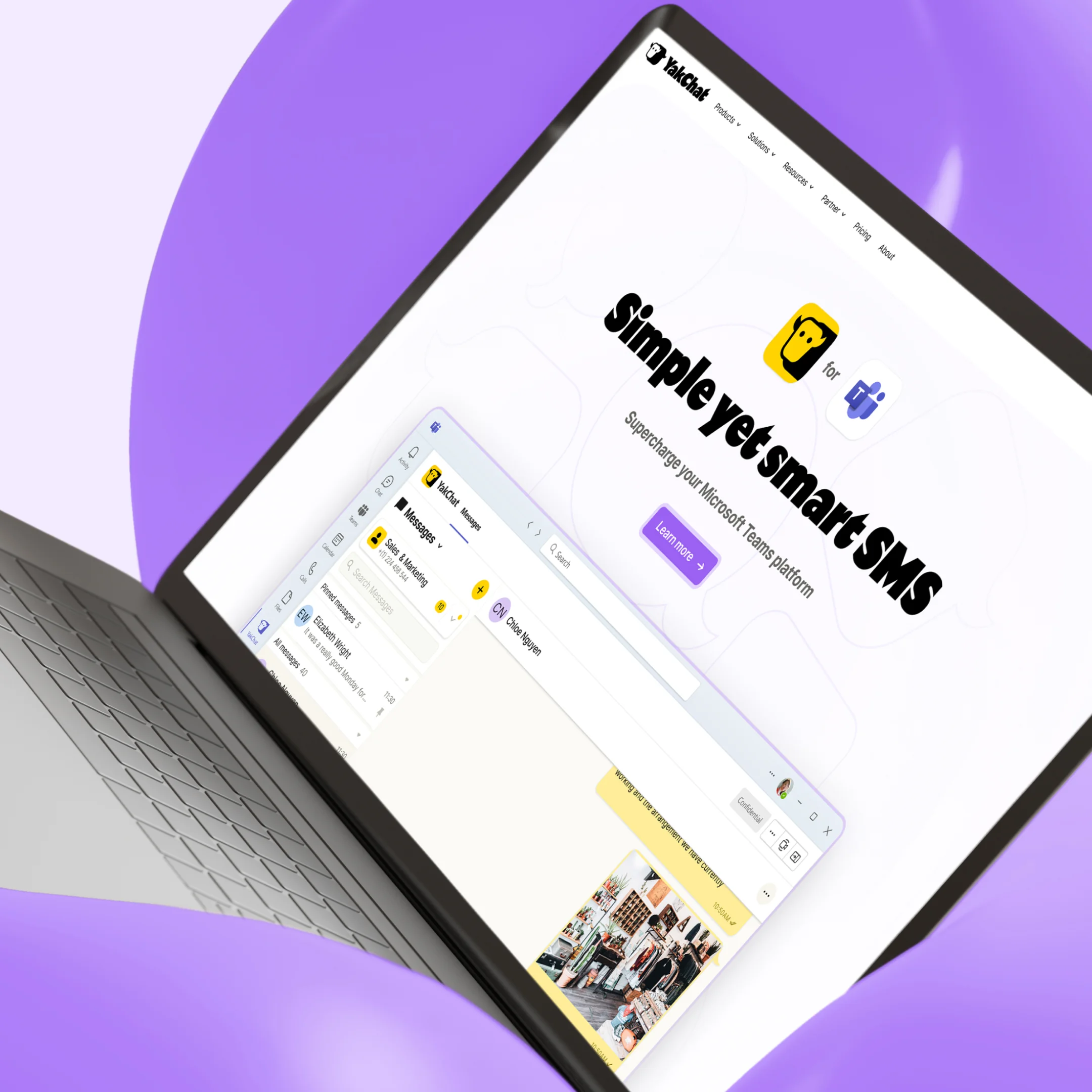 YakChat for Microsoft Teams shown on laptop
