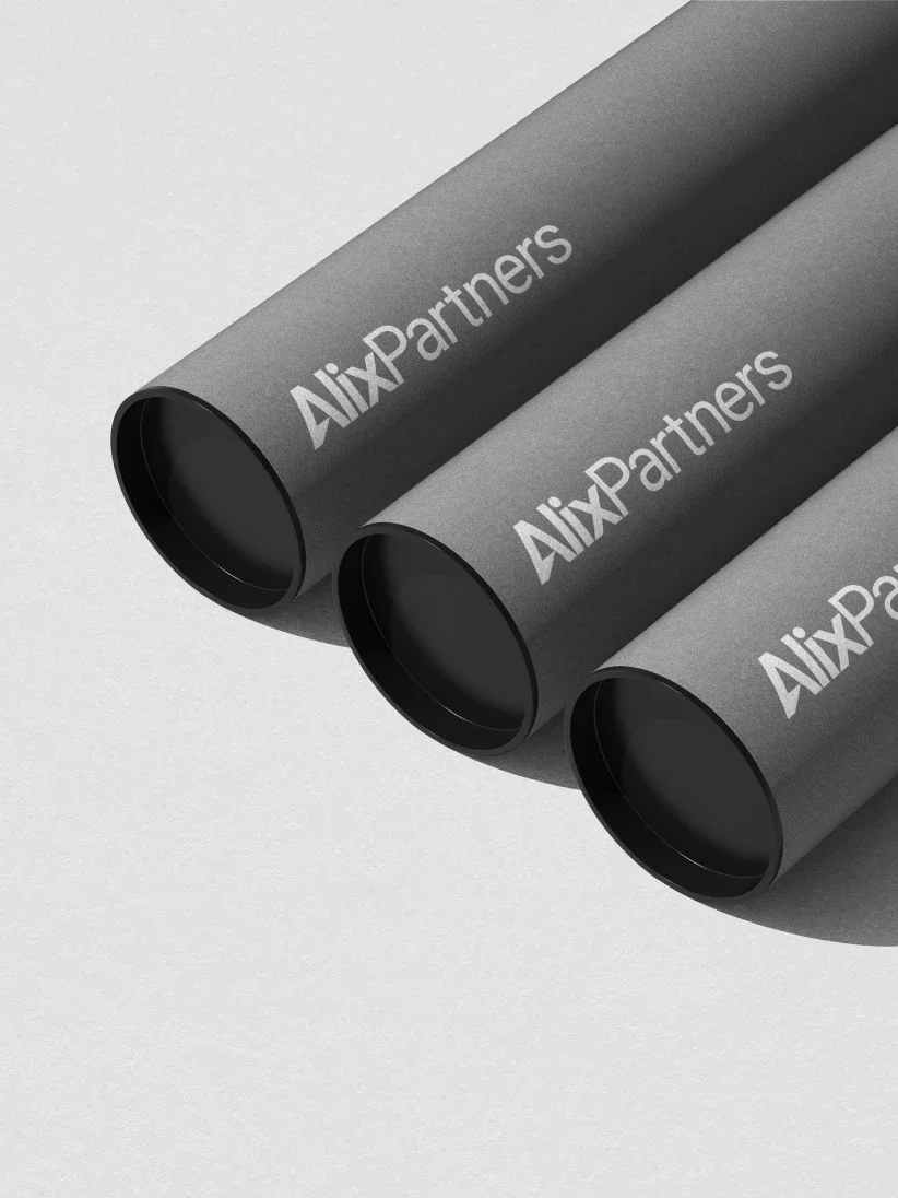 Branded AlixPartners cylindrical packaging applications