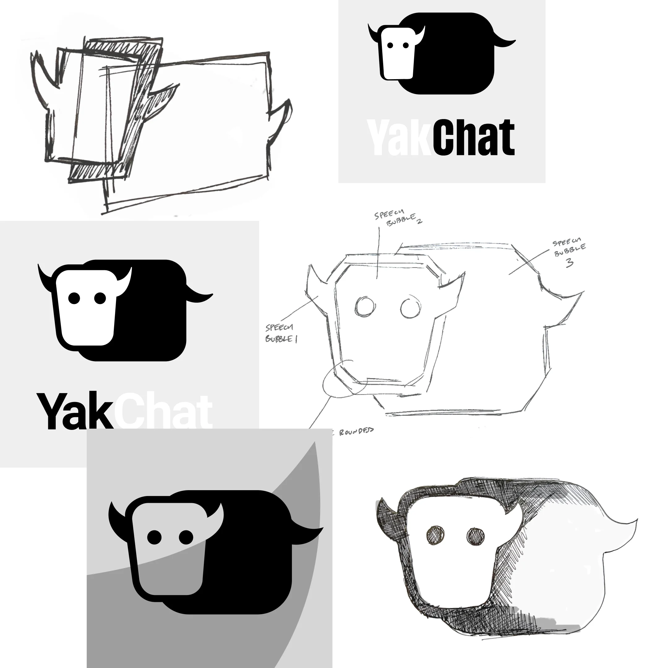 YakChat logo development from sketch to final icon
