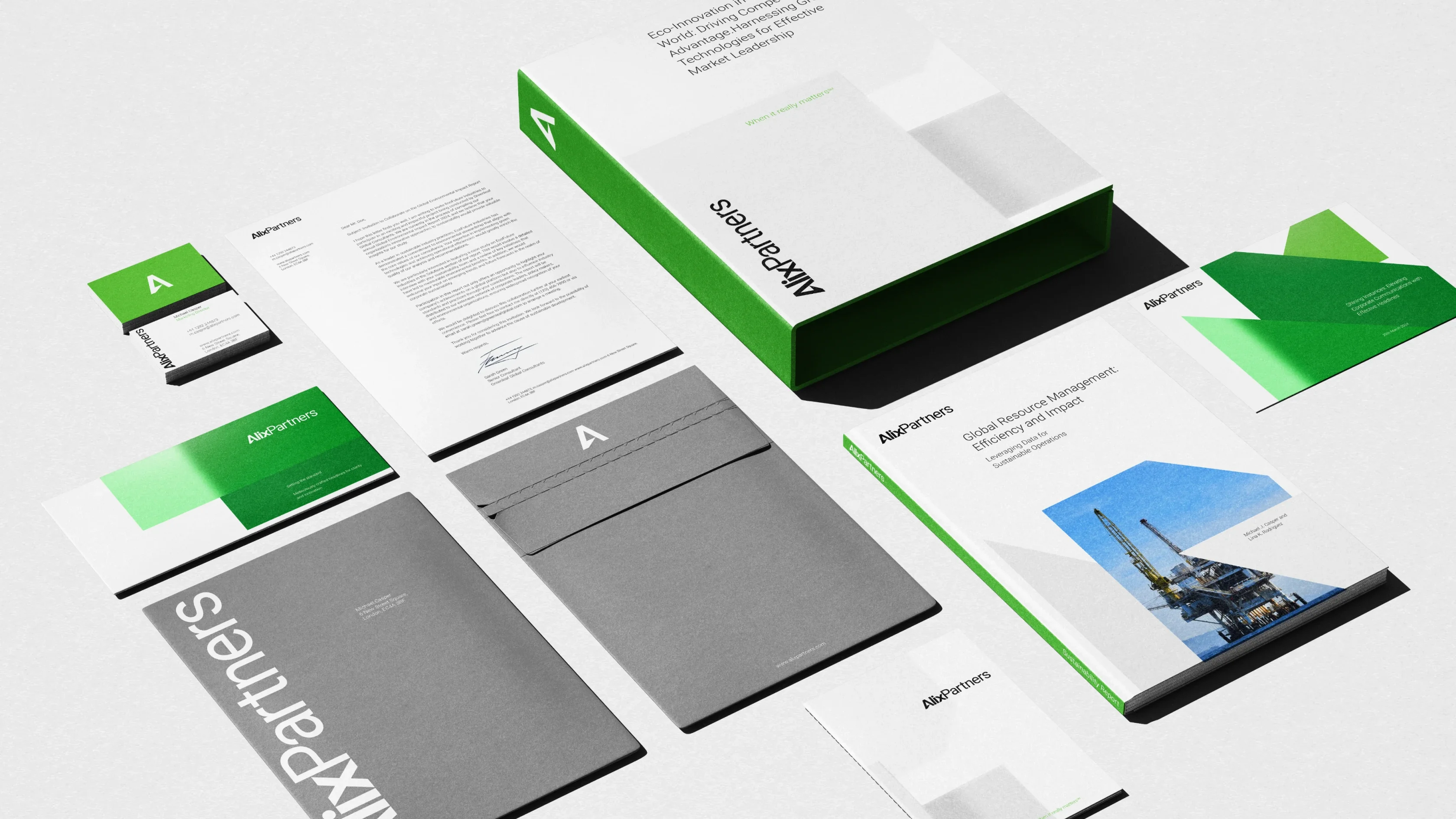 AlixPartners stationery and printed brand materials