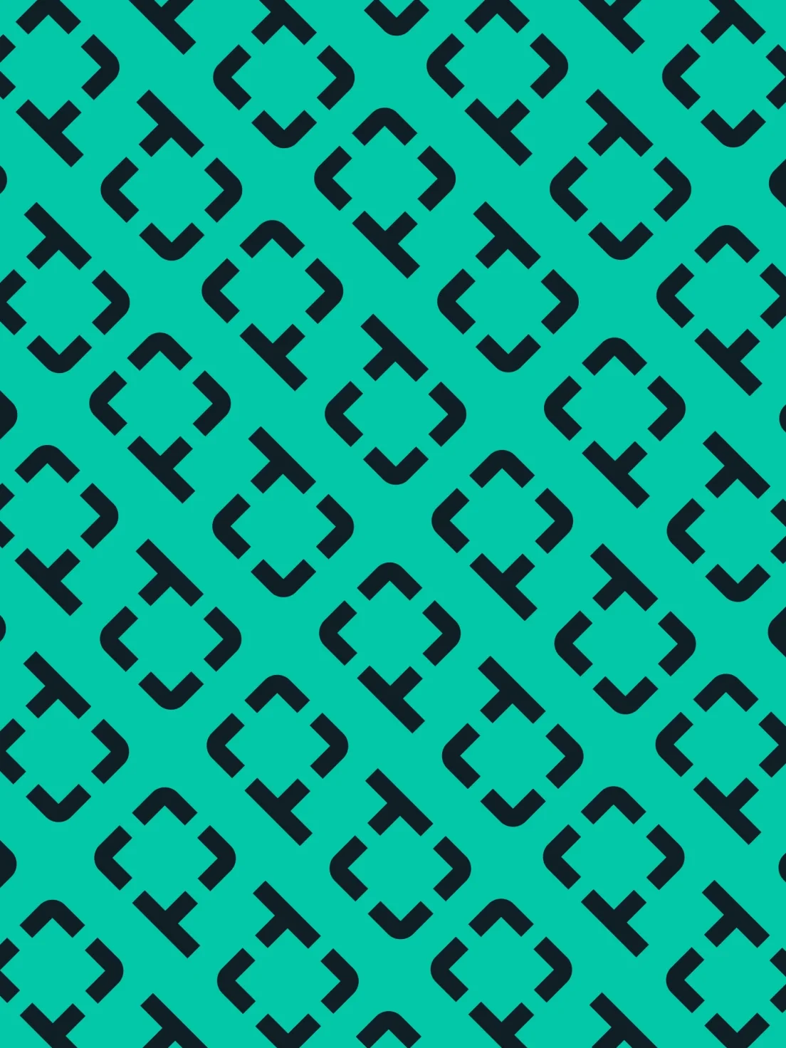 Black geometric shapes form a repeating diamond pattern on a bright teal background, enhancing modern brand identity.