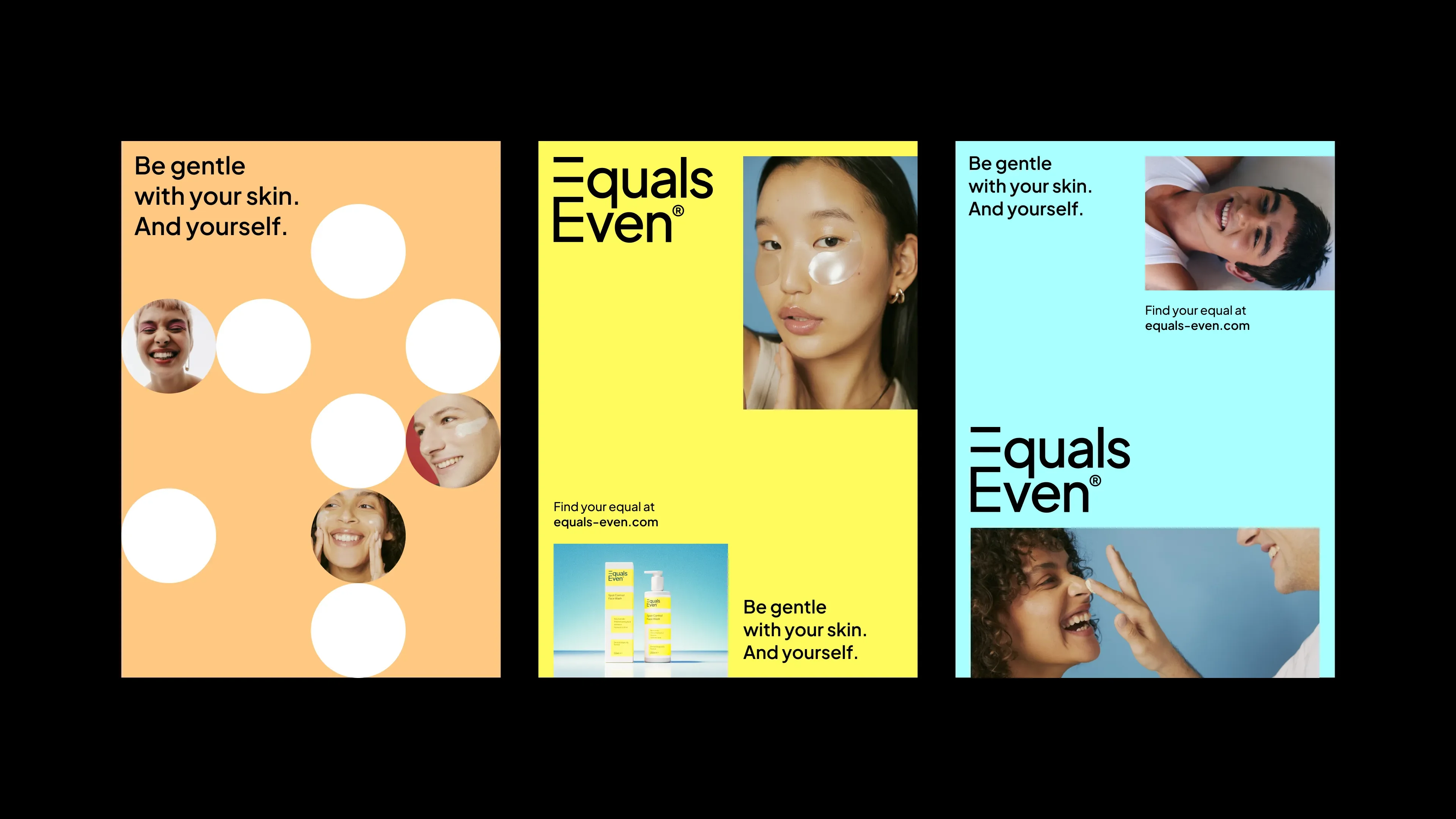Equals Even campaign posters and skincare messaging