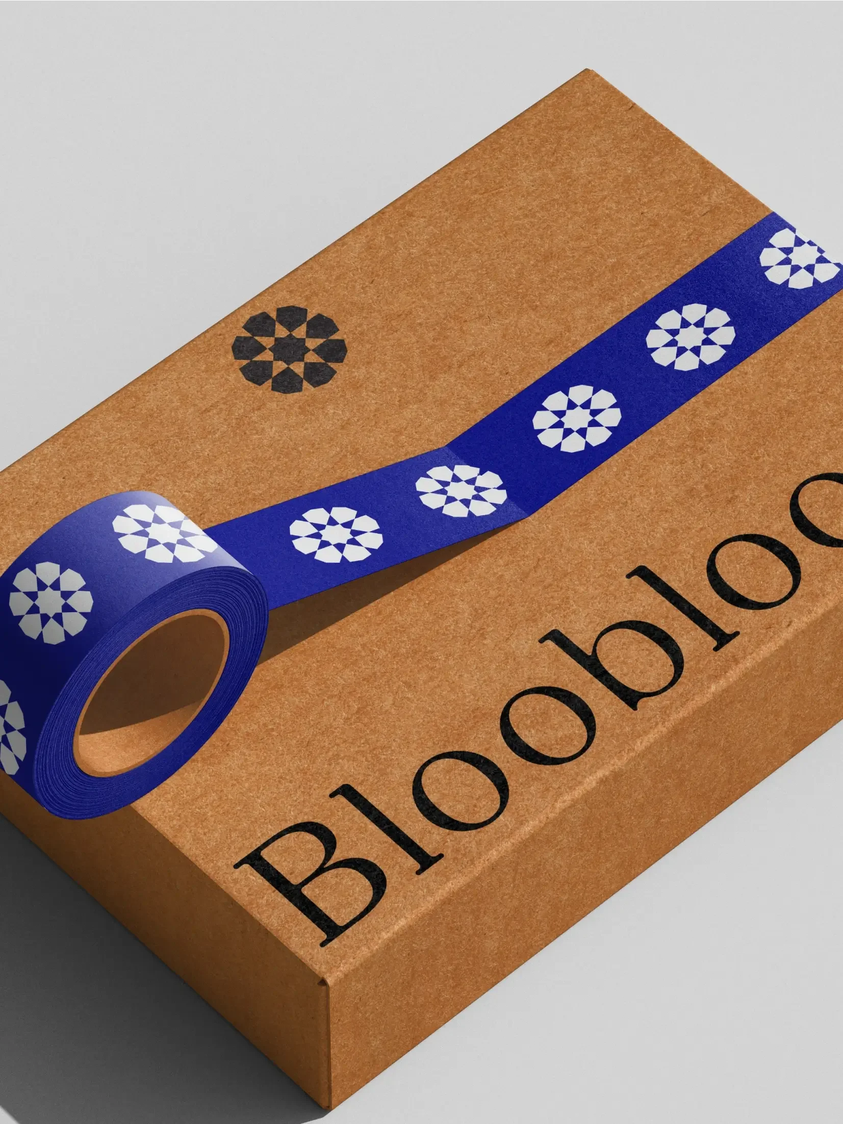 Bloobloom cardboard box packaging and tape by Bodkin Studio.