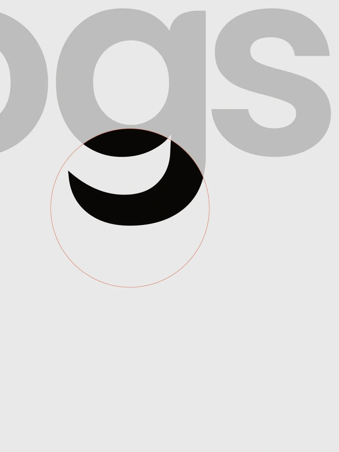 A large, partial gray wordmark dogs with a bold black g, encircled by red, represents the Spanish Stray Dogs charity.