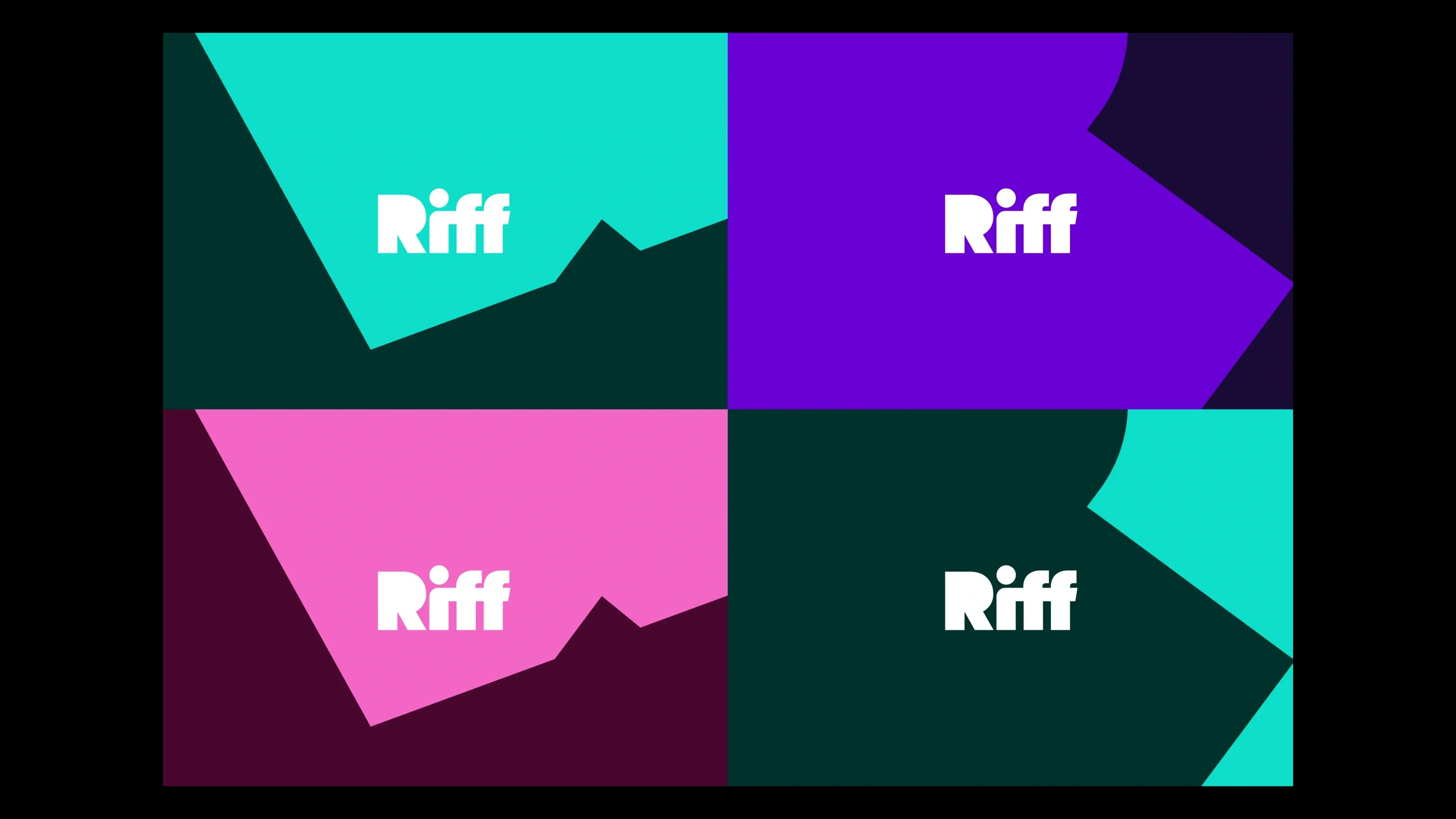 Four colored rectangles form the Riff app icon, each section highlighting the brand identity with Riff in white text at the center.