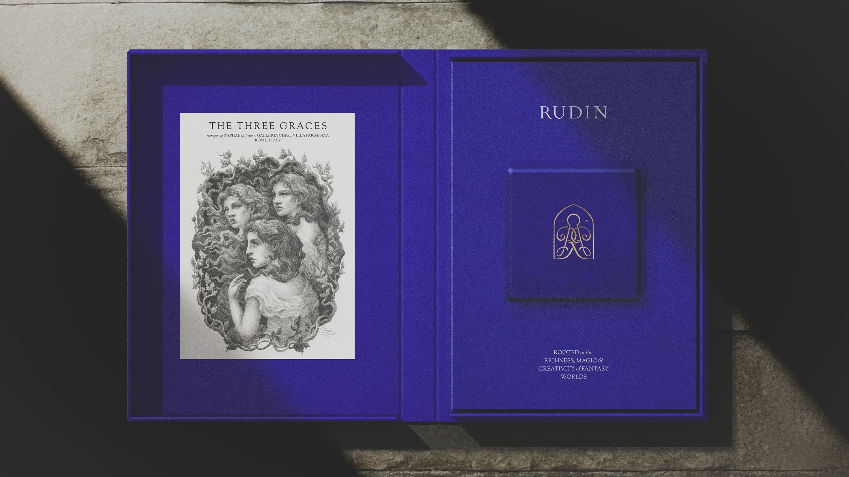 Open Rudin jewellery box showing interior packaging design