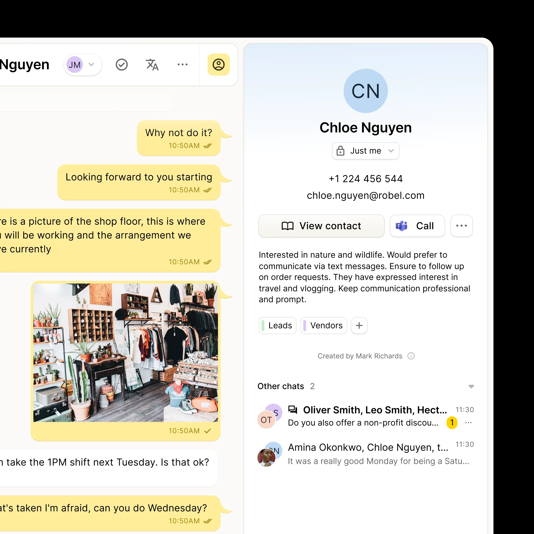 YakChat active chat interface
