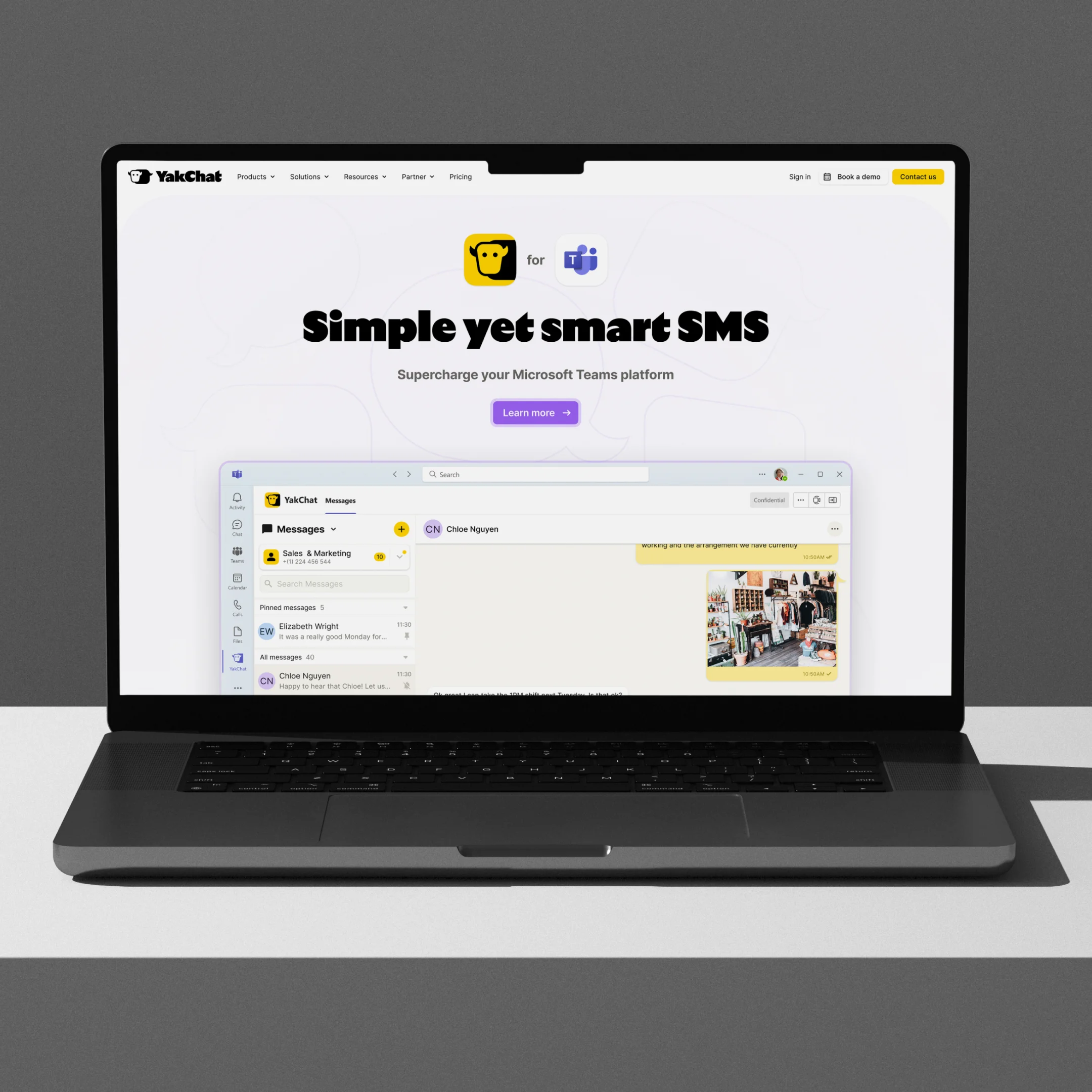 YakChat website homepage on laptop