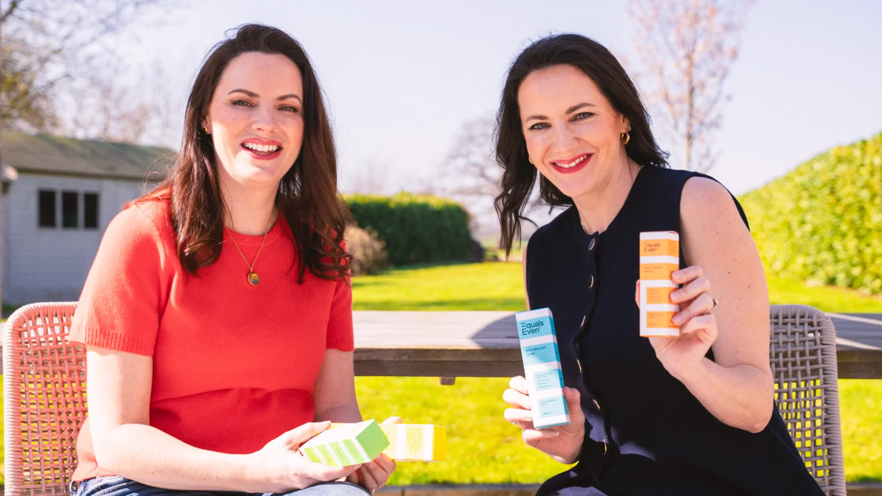 Equals Even founders Kathryn and Helen with the skincare range