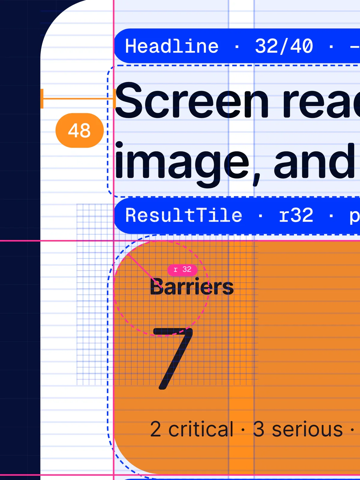 Close-up of type and spacing annotations on a Collectivally result tile
