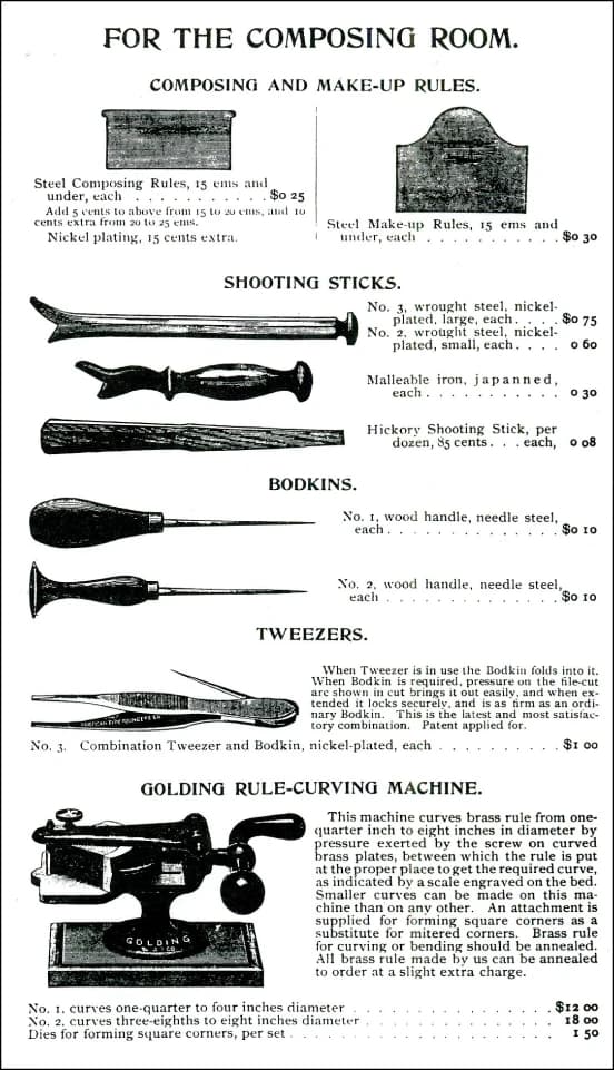 Bodkin tool for letterpress printing