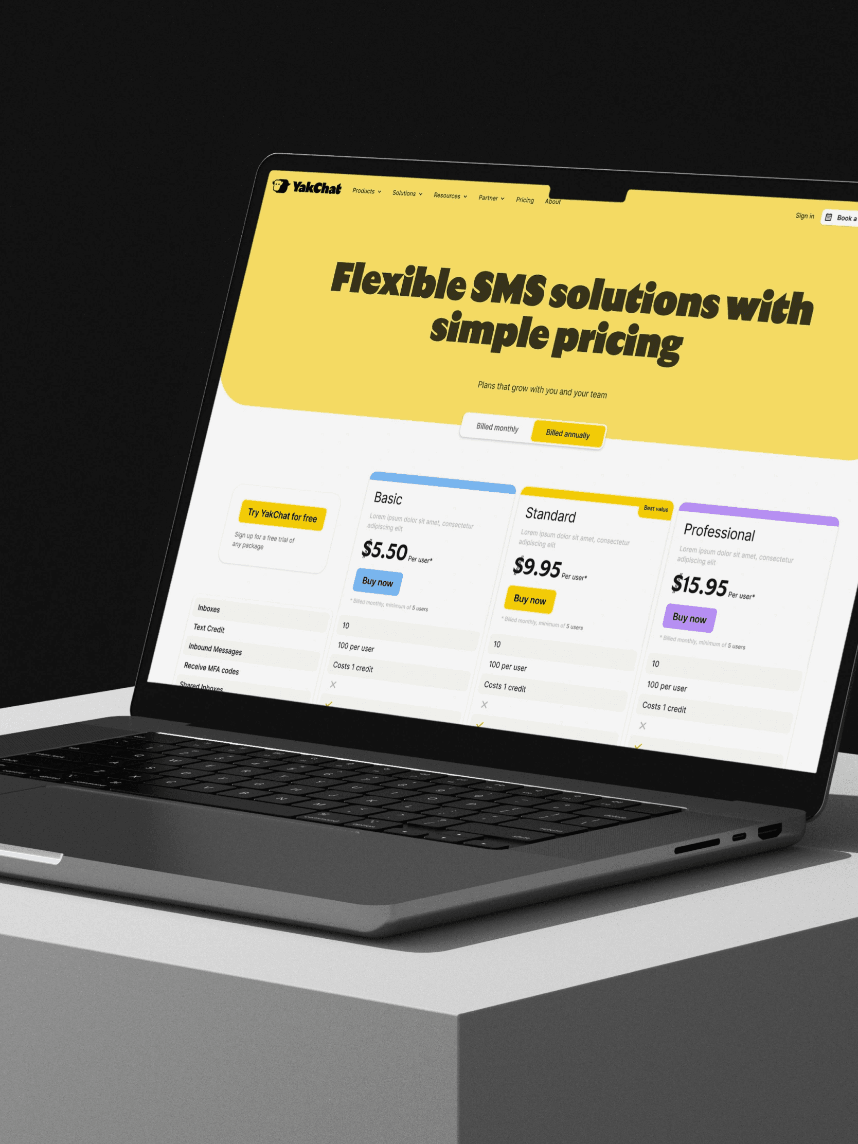 YakChat pricing page